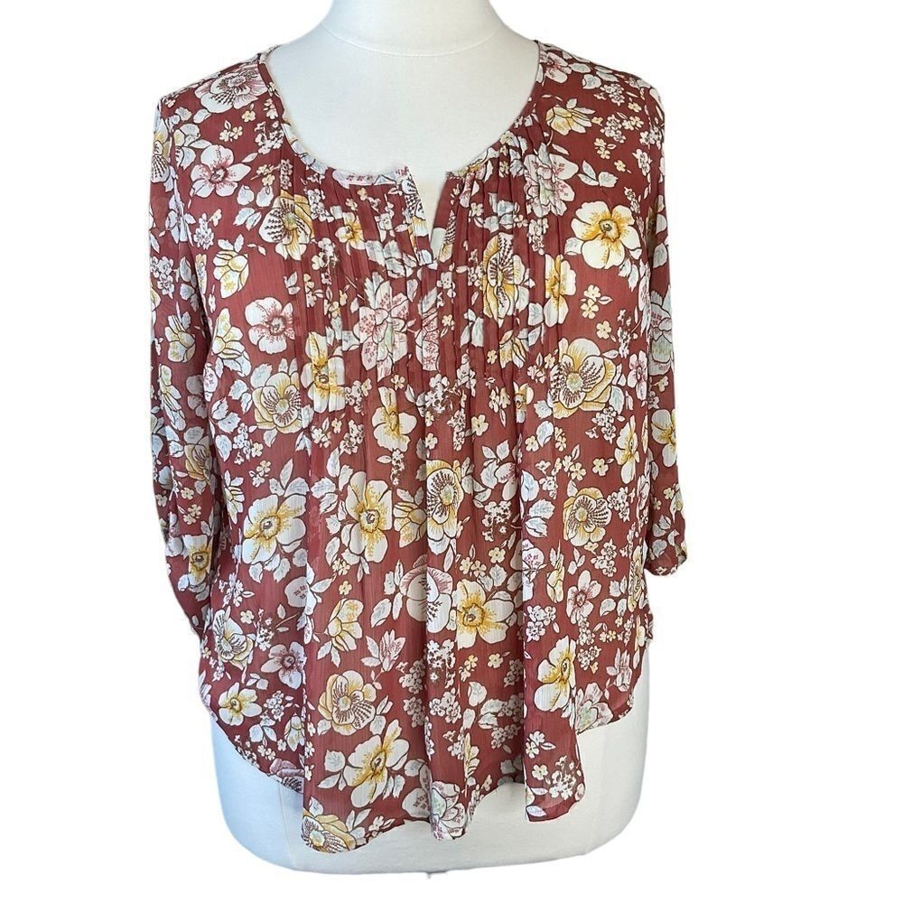 Torrid Peasant Style Blouse Floral 3/4 sleeve Rust Cream Yellow  Plus Size 00